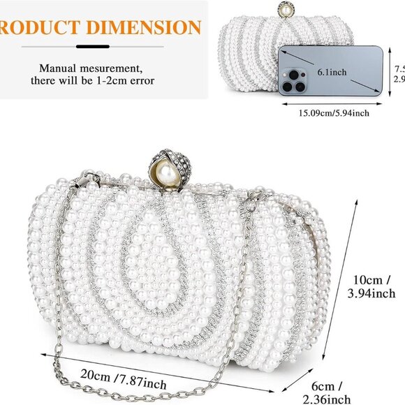 Women's Pearl Beaded Evening Clutches Bags for Wedding Luxury Evening Purse Hand - Picture 2 of 7